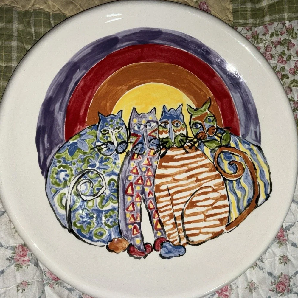 Hand Painted Cat Platter Original Colorful Craft Core 22